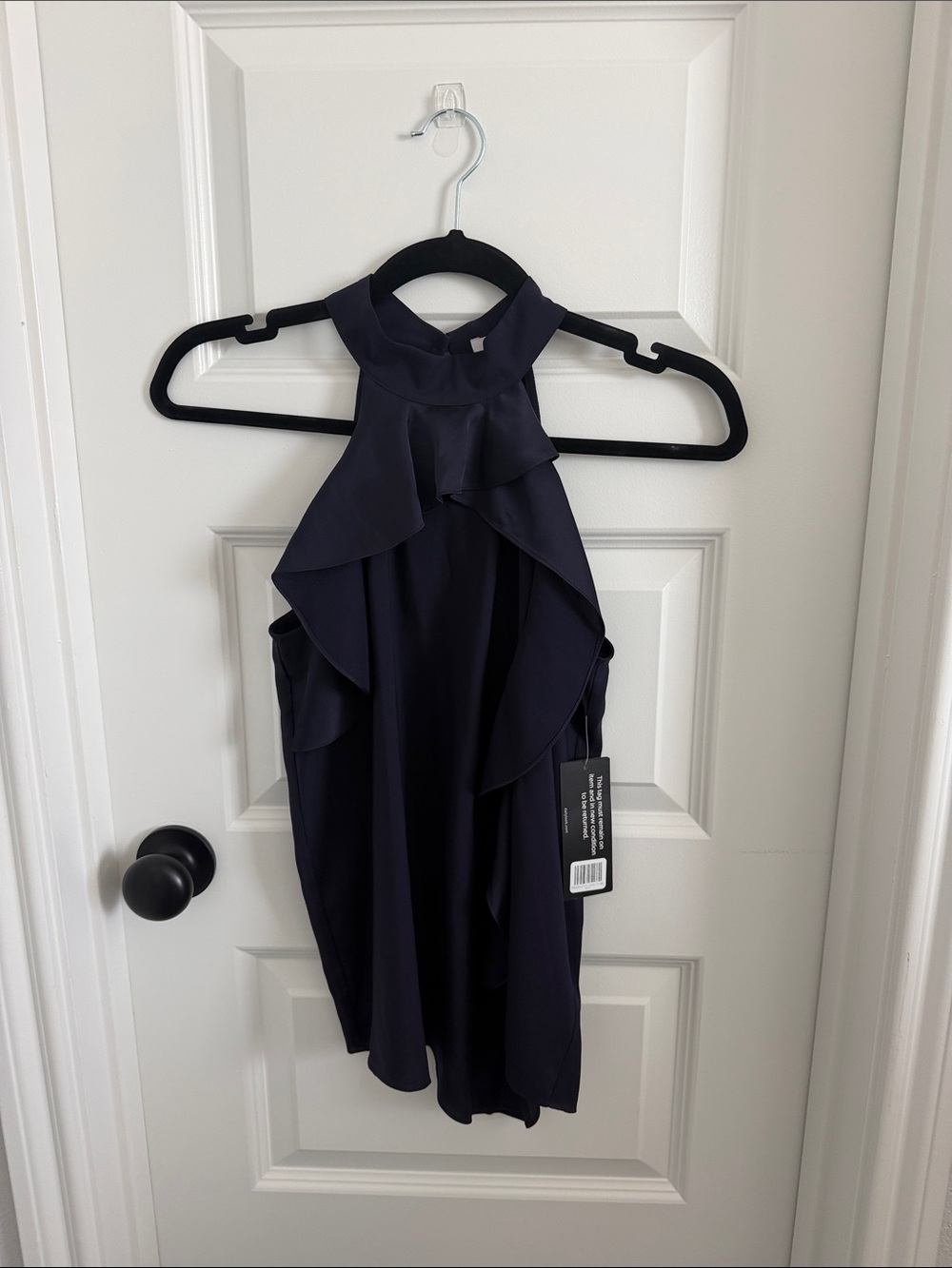 Parker Navy Ruffle Halter Top